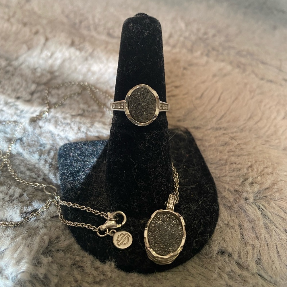 Gorgeous granite Harley Davidson ring with matching necklace !